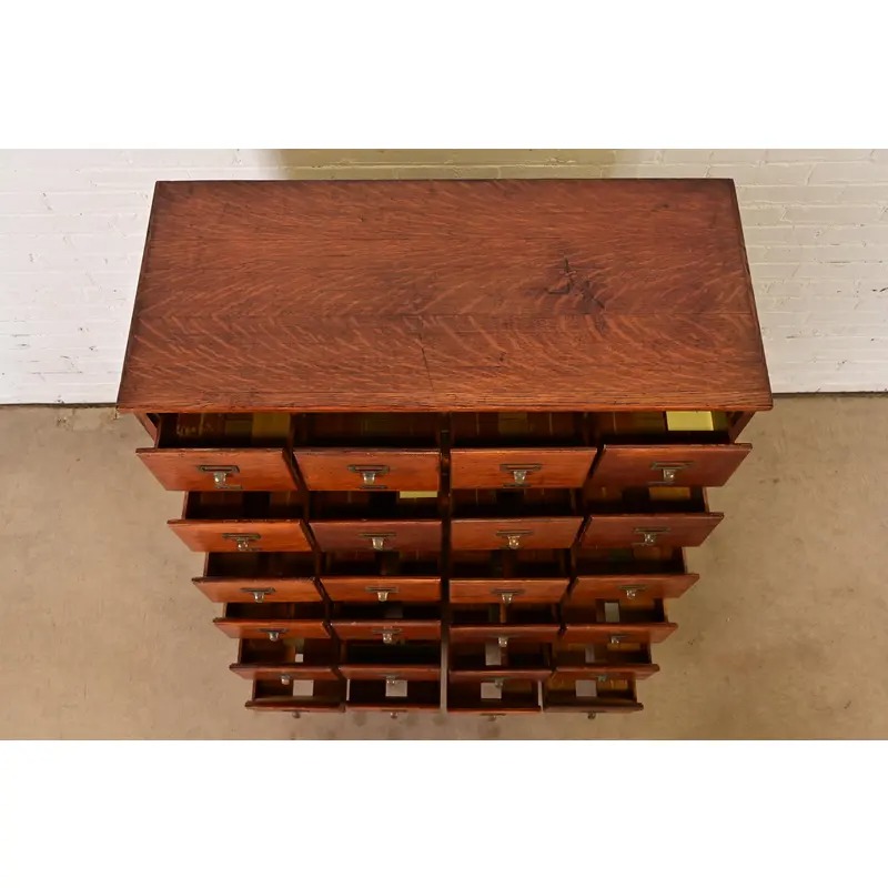 Antique Mission Oak Arts & Crafts 24-Drawer Card Catalog or File Cabinet, Circa 1900 - Image 7
