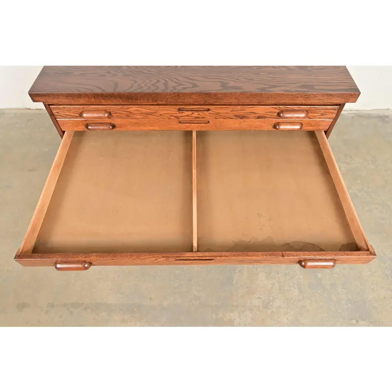 Antique Oak Arts & Crafts 5-Drawer Architect's Blueprint Flat File Cabinet, Newly Refinished - Image 7