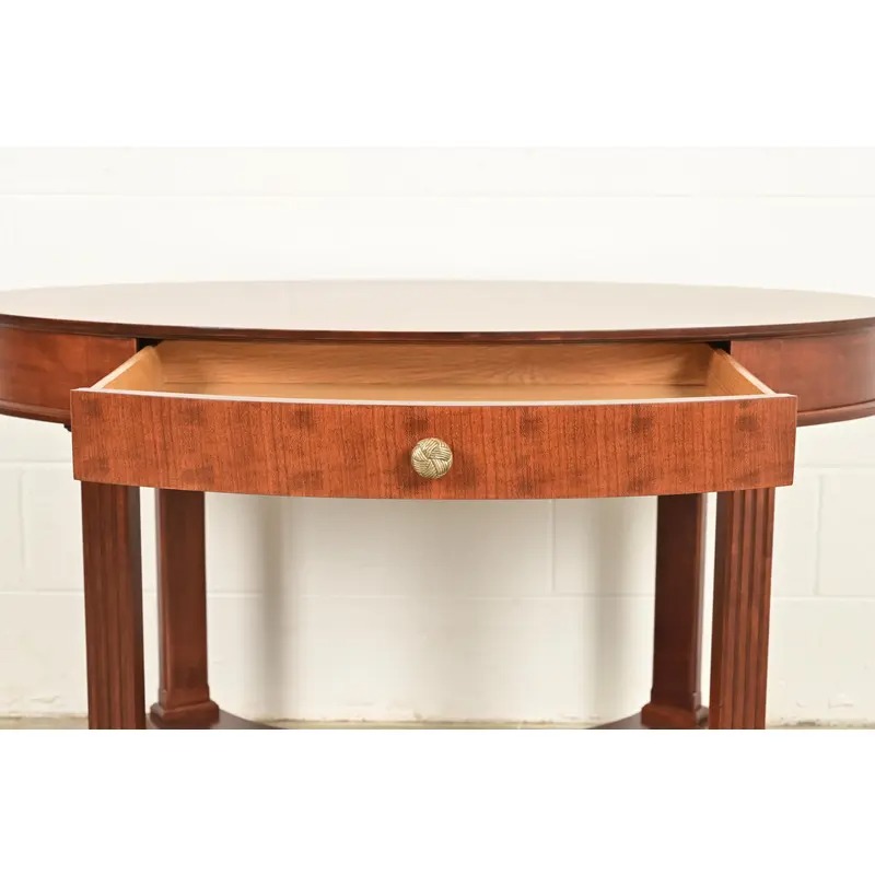 Baker Furniture French Empire Carved Cherry and Burl Wood Library Table or Center Table, Newly Refinished - Image 7