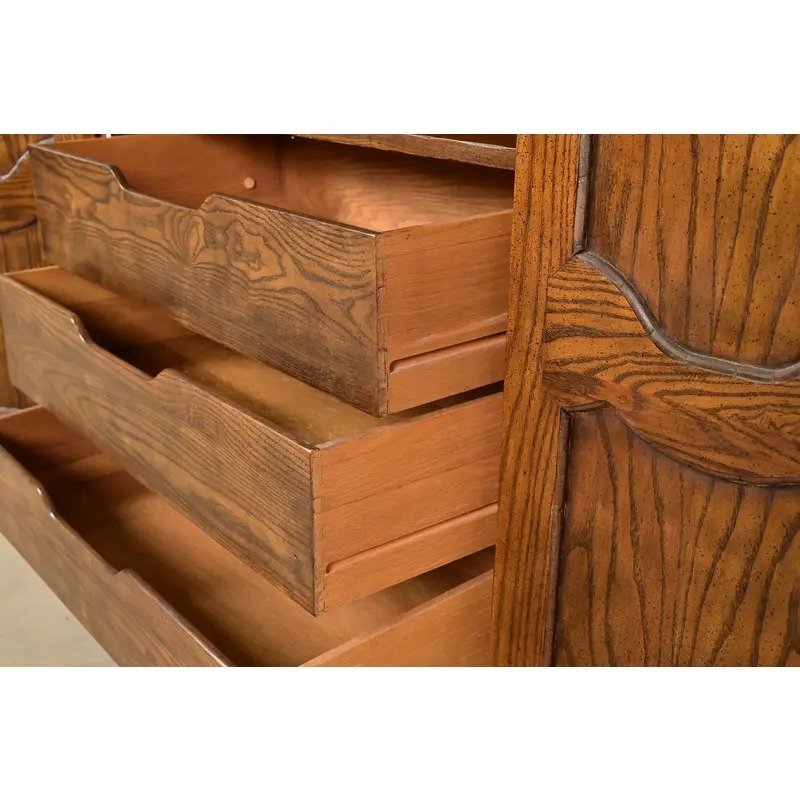 Baker Furniture French Provincial Louis XV Carved Oak Armoire Dresser or Linen Press, Circa 1960s - Image 7
