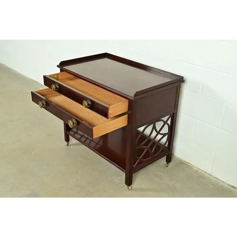 Baker Furniture Historic Charleston Chippendale Carved Mahogany Rolling Buffet Server or Bar Cart - Image 7
