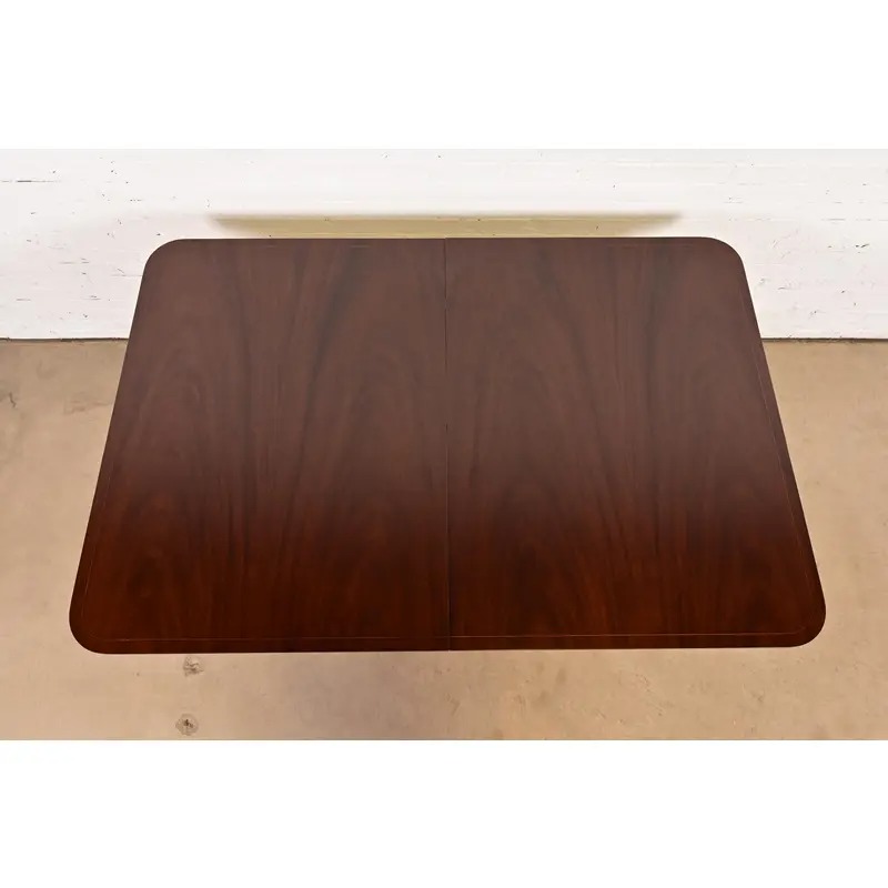 Baker Furniture Style Georgian Banded Mahogany Double Pedestal Extension Dining Table, Newly Refinished - Image 7