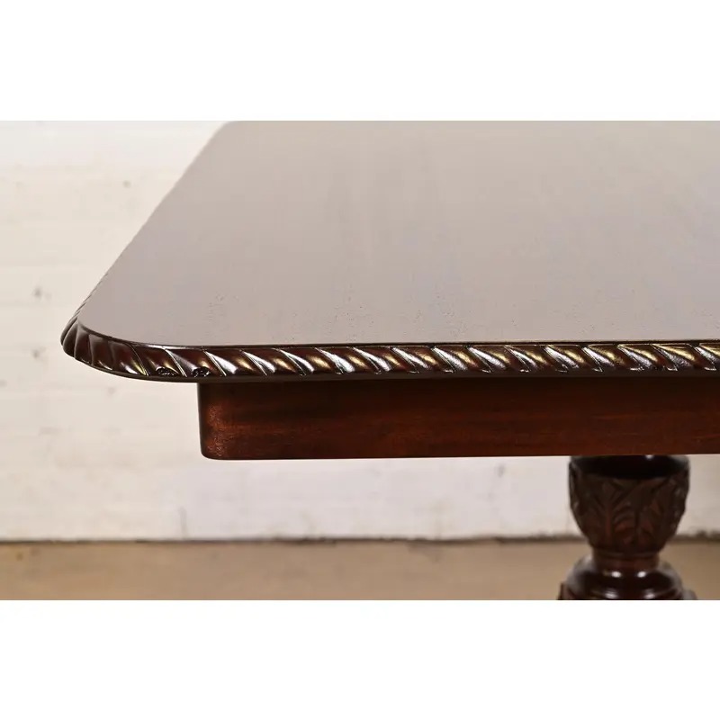 Baker Furniture Style Georgian Mahogany Double Pedestal Extension Dining Table, Newly Refinished - Image 7