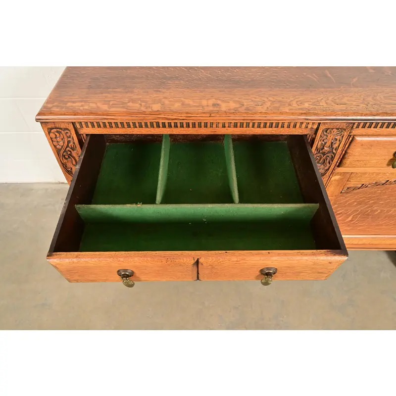 Berkey & Gay Style Antique English Jacobean Carved Oak Sideboard Buffet or Bar Cabinet, Circa 1920s - Image 7