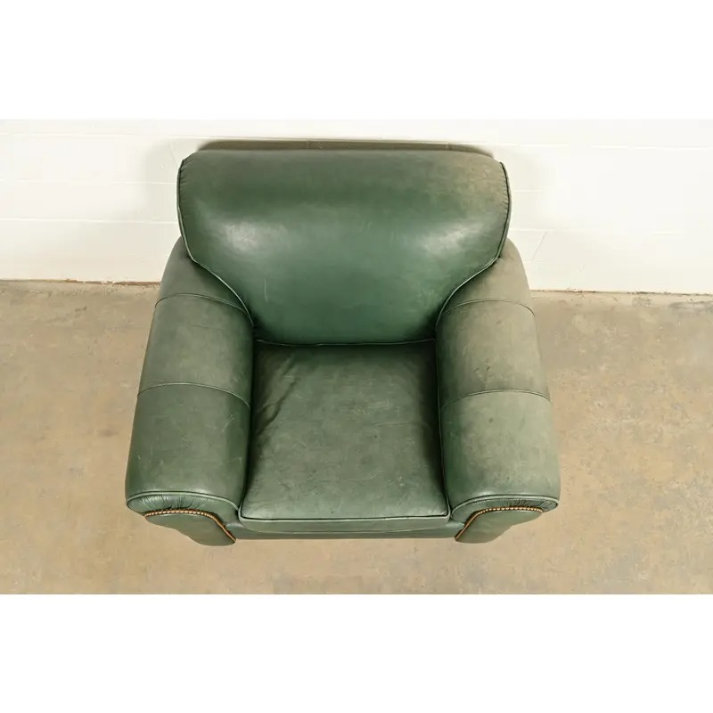 Century Furniture Art Deco Studded Leather Lounge Chair With Ottoman - Image 7