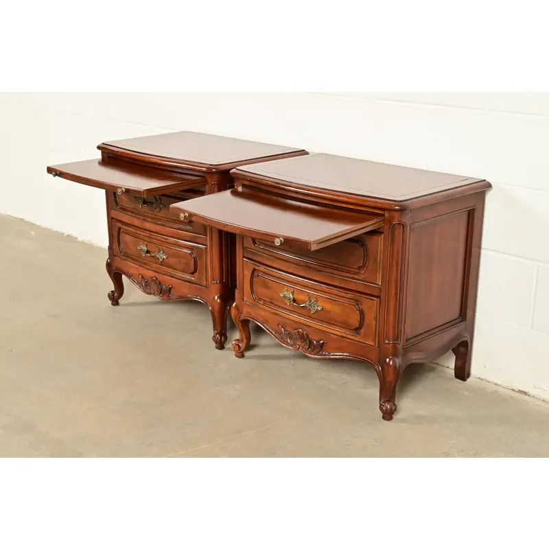 Century Furniture French Provincial Louis XV Carved Cherry Wood Nightstands, Pair - Image 7