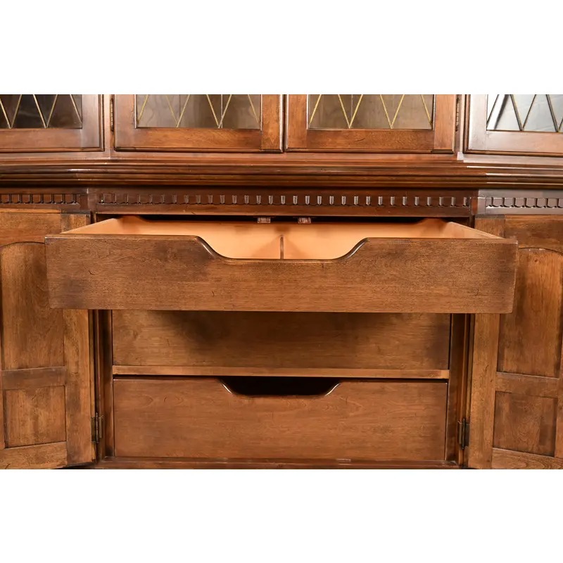 Ethan Allen Georgian Solid Maple Lighted Breakfront Bookcase Cabinet - Image 7