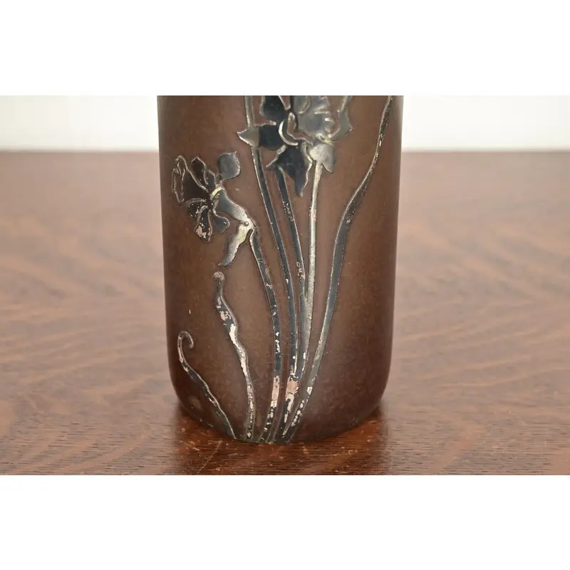 Heintz Arts & Crafts Sterling Silver on Bronze Vase With Floral Decoration - Image 7
