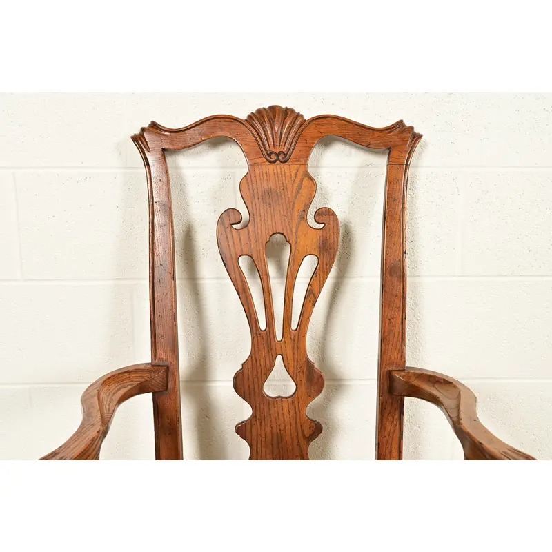 Henredon Georgian Carved Solid Oak Armchairs, Pair - Image 7