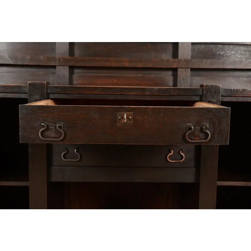 Imperial Furniture Grand Rapids Mission Oak Arts & Crafts Strap Hinge Eight-Leg Sideboard, Circa 1900 - Image 7