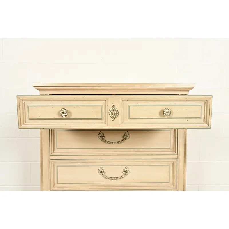 John Widdicomb Style French Regency Louis XVI Cream Lacquered Highboy Dresser, Circa 1960s - Image 7
