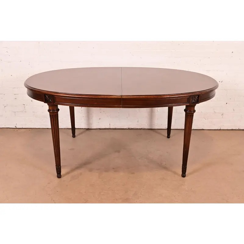 Karges French Regency Louis XVI Carved Walnut Extension Dining Table With Parquet Top, Newly Refinished - Image 7