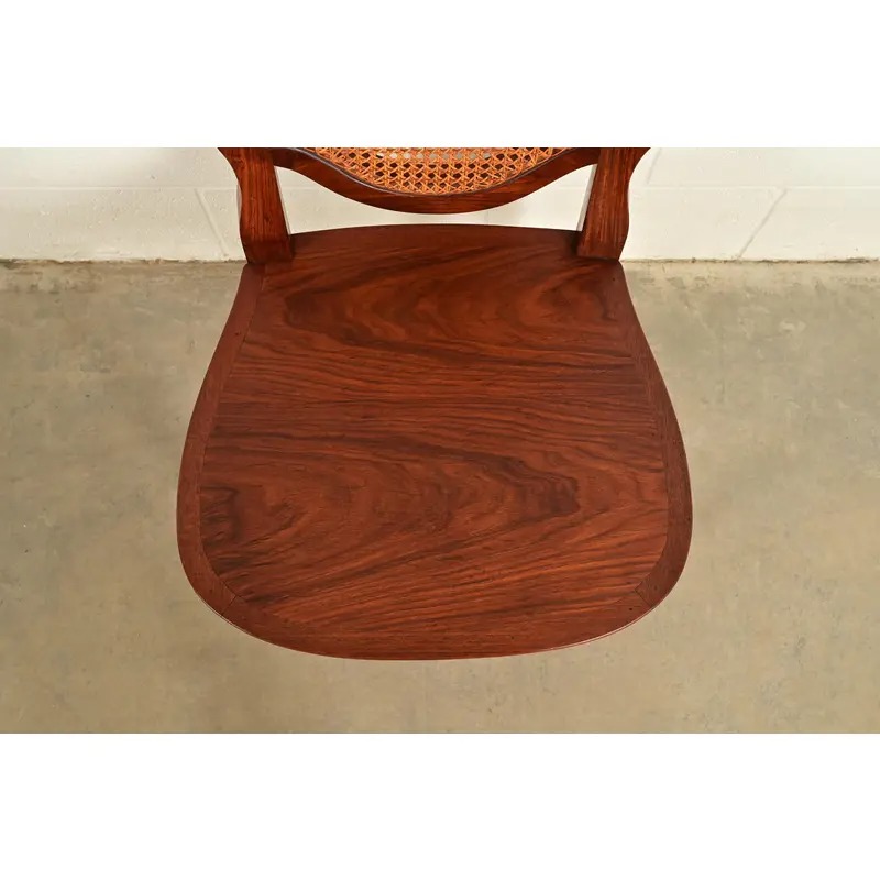 Karges Style French Regency Louis XVI Carved Solid Teak and Cane Back Side Chairs or Dining Chairs, Pair - Image 7