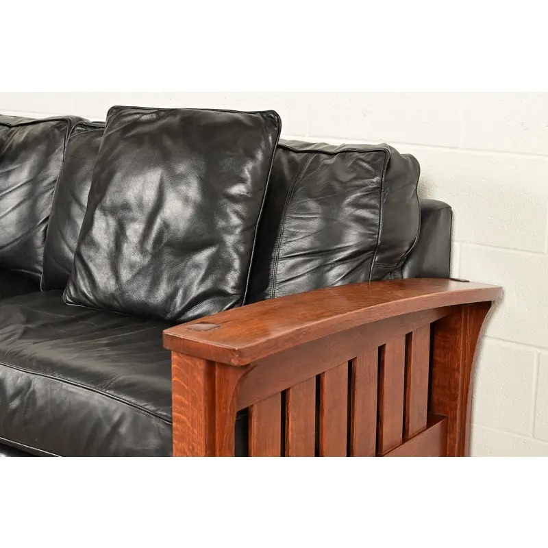 L. & J. G. Stickley Mission Oak Arts & Crafts Bow Arm Sofa - Image 7