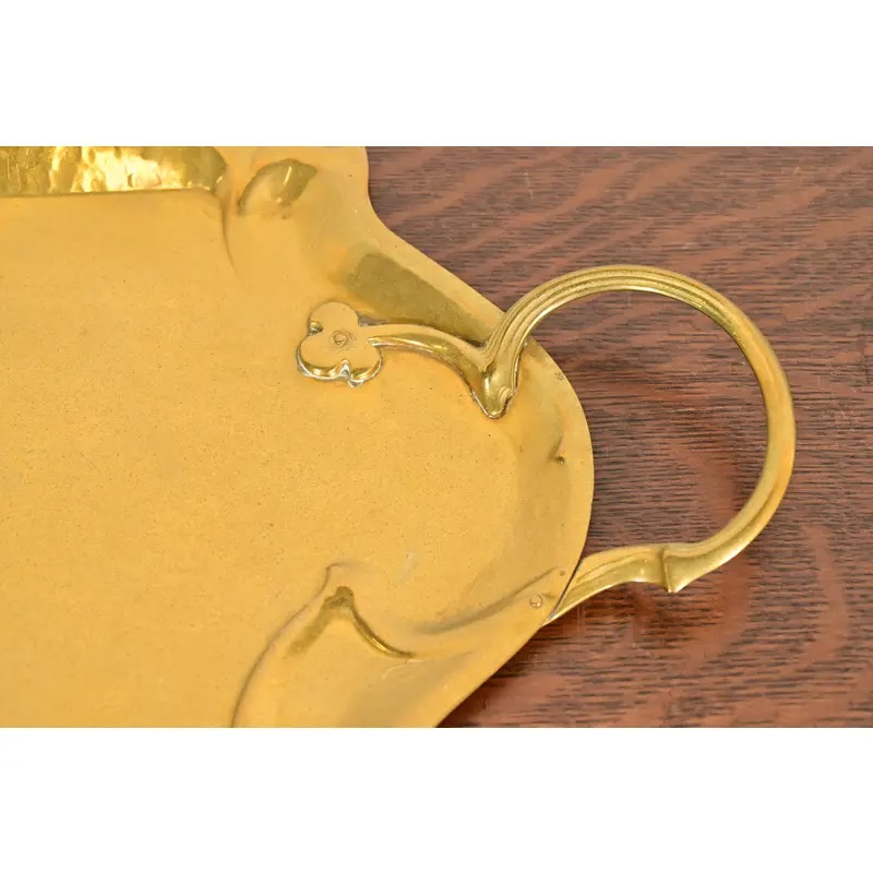 Liberty & Co. Style English Arts & Crafts Hammered Brass Handled Serving Tray - Image 7