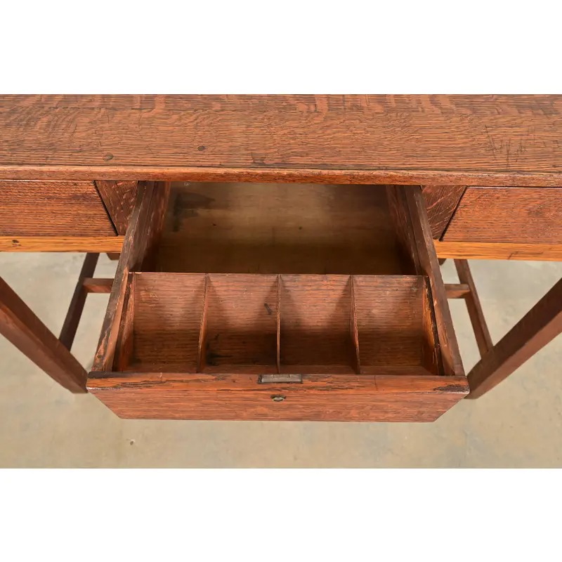 Limbert Style Antique Mission Oak Arts & Crafts Slant Front Architect's Desk, Circa 1910 - Image 7