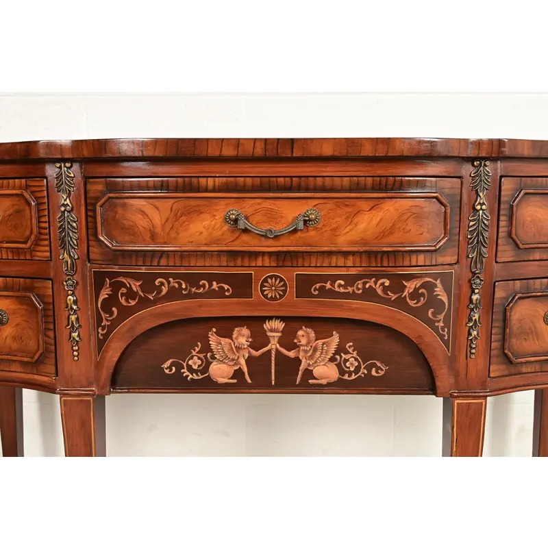 Maitland Smith Style French Regency Louis XVI Carved Mahogany and Burl Wood Sideboard Credenza - Image 7