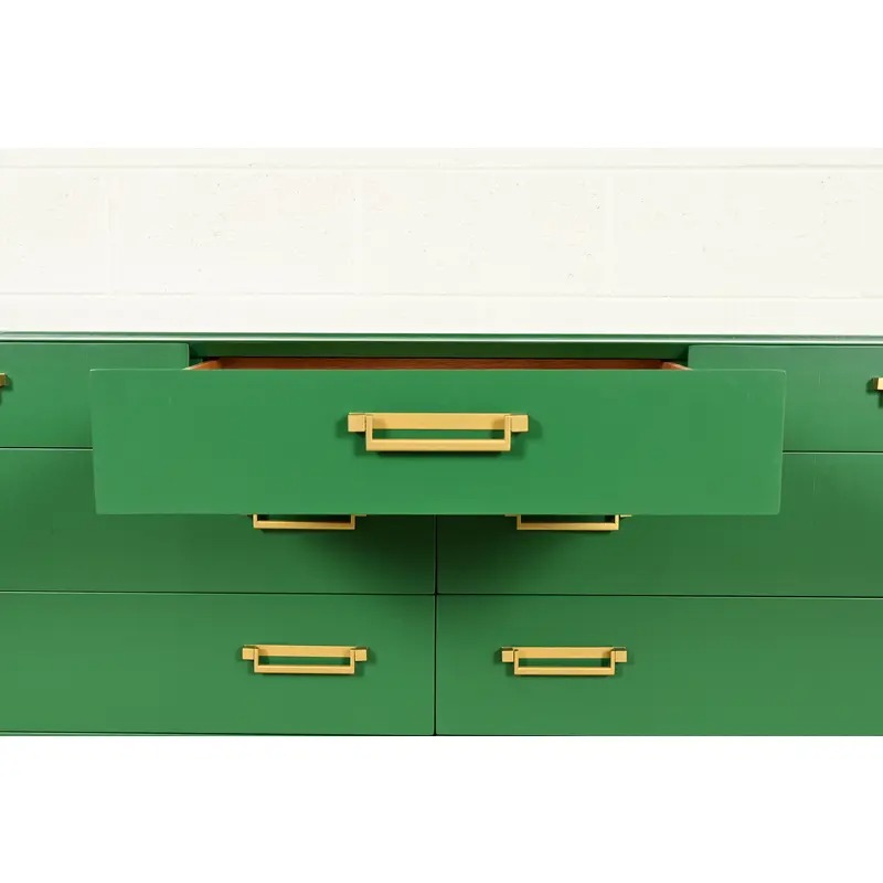 Michael Taylor for Baker Furniture Mid-Century Hollywood Regency Green Lacquered Campaign Dresser, Newly Refinished - Image 7