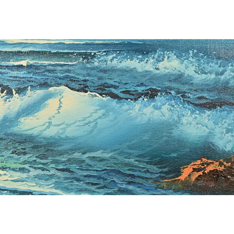 Original Signed A. Kirkham Framed Oil Painting on Canvas of Crashing Waves - Image 7