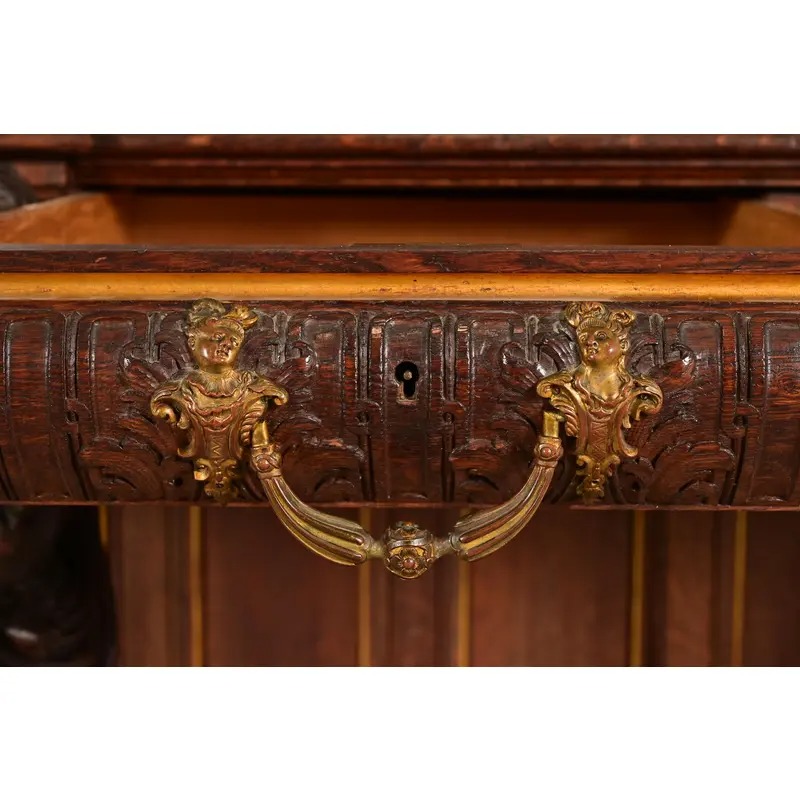 R. J. Horner Renaissance Revival Ornate Carved Oak Sideboard or Bar Cabinet, Circa 1880s - Image 7