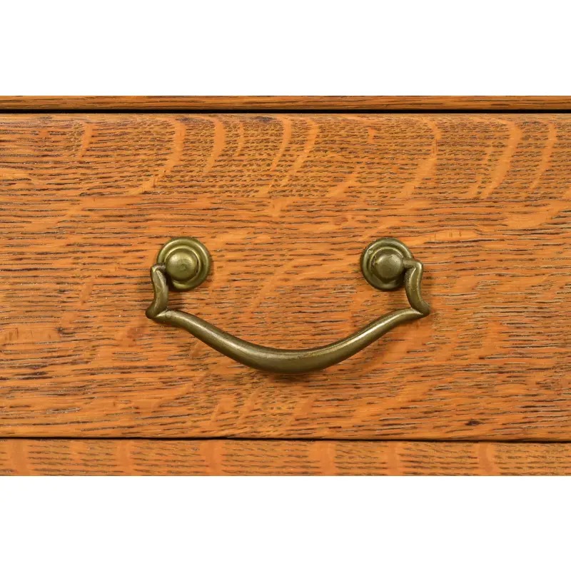 R. J. Horner Style Antique American Empire Carved Tiger Oak Double Bookcase Cabinet With Leaded Glass Doors, Circa 1890s - Image 7