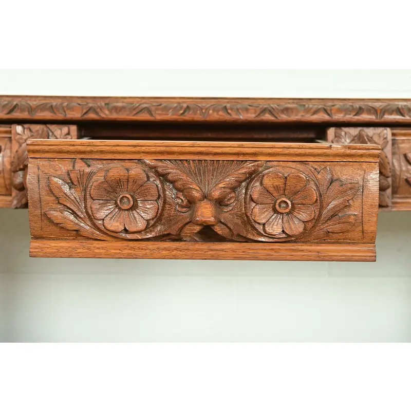 R. J. Horner Style Renaissance Revival Carved Oak Sideboard or Bar Cabinet, Circa 1890s - Image 7