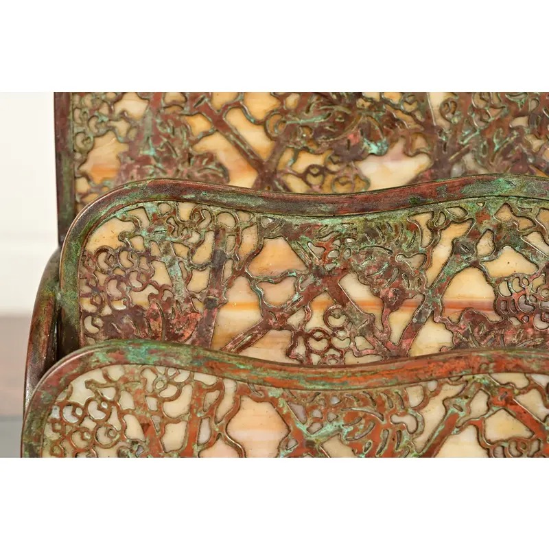 Tiffany Studios New York Grapevine Pattern Bronze and Favrile Slag Glass Letter Rack - Image 7