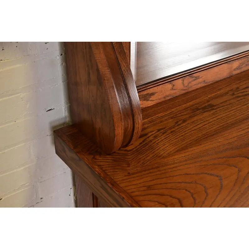 Antique Arts & Crafts Carved Oak Sideboard or Bar Cabinet With Stained Glass Doors, Newly Refinished - Image 8