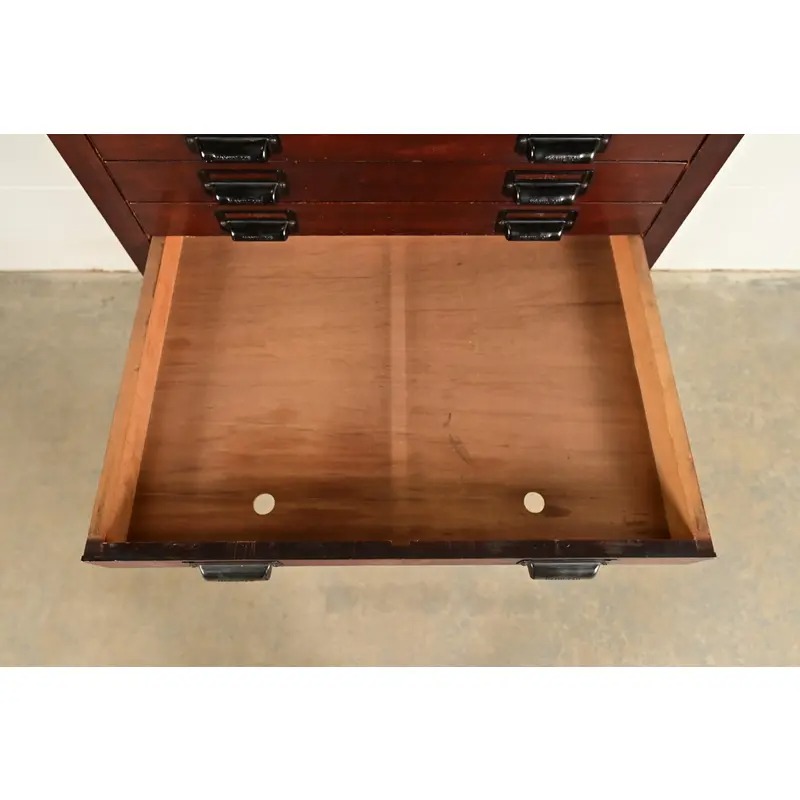 Antique Arts & Crafts Mahogany 20-Drawer Architect's Blueprint Flat File Cabinet by Hamilton, Circa 1900 - Image 8