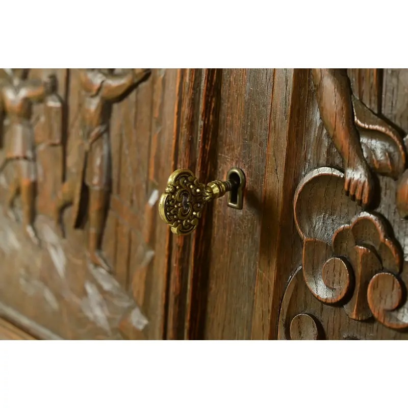 Antique Danish Renaissance Revival Carved Oak Bar Cabinet, Circa 1890s - Image 8