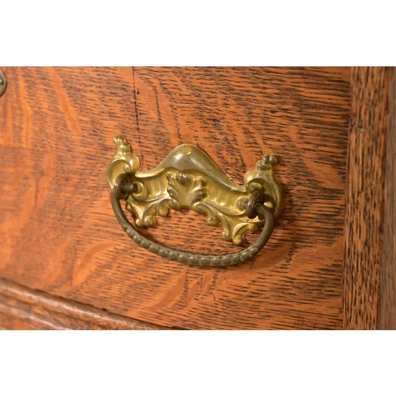 Antique Victorian Carved Tiger Oak Side-by-Side Bookcase With Drop Front Secretary Desk, Circa 1900 - Image 8