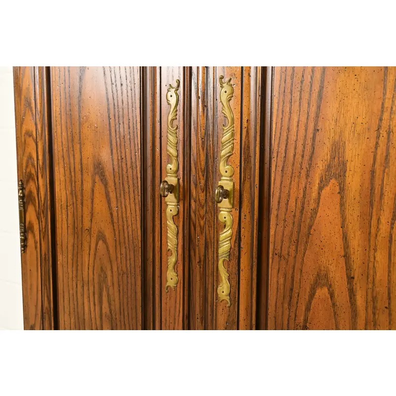 Baker Furniture French Provincial Louis XV Carved Oak Armoire Dresser or Linen Press, Circa 1960s - Image 8