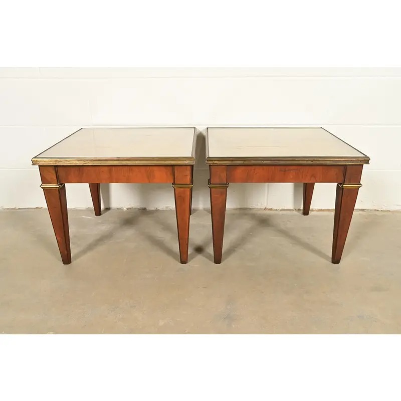 Baker Furniture French Regency Louis XVI Cherry, Burl Wood, and Brass Side Tables, Pair - Image 8