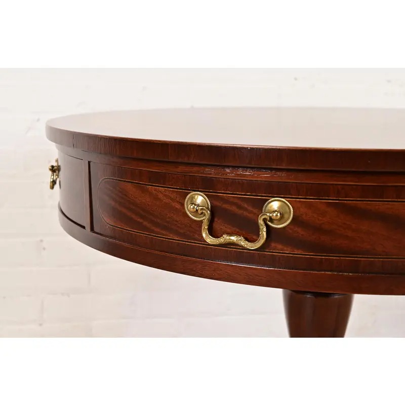 Baker Furniture Georgian Flame Mahogany Pedestal Drum Side Table or Tea Table, Newly Refinished - Image 8