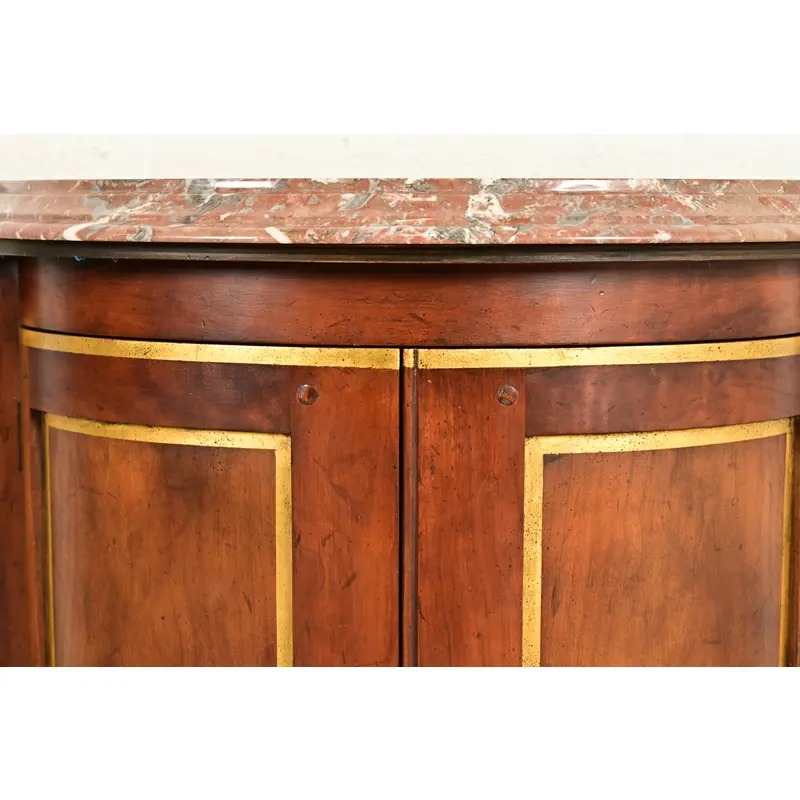 Baker Furniture Italian Provincial Carved Cherry Wood, Parcel Gilt, and Marble Top Demilune Sideboard or Bar Cabinet - Image 8