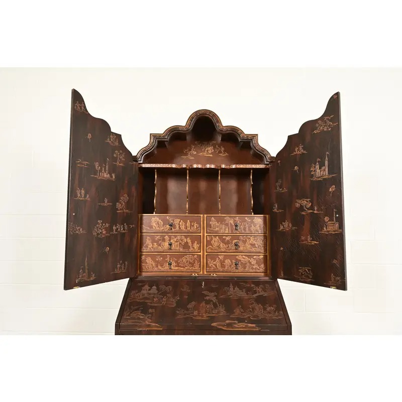 Baker Furniture McMillen Collection Venetian Chinoiserie Bureau With Secretary Desk - Image 8