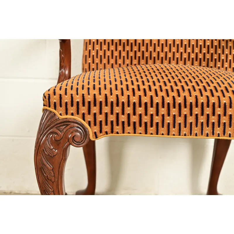 Baker Furniture Stately Homes Georgian Carved Mahogany Open Arm Library Chairs, Pair - Image 8