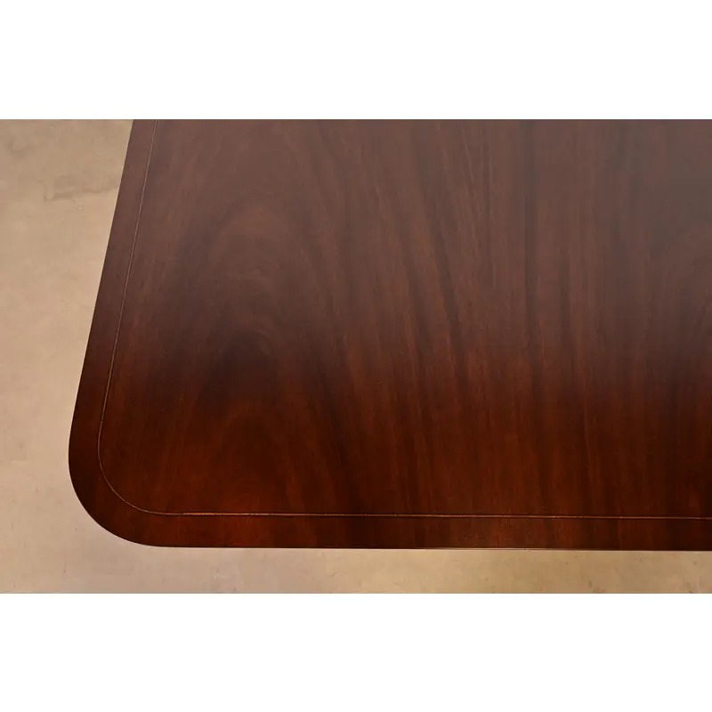 Baker Furniture Style Georgian Banded Mahogany Double Pedestal Extension Dining Table, Newly Refinished - Image 8