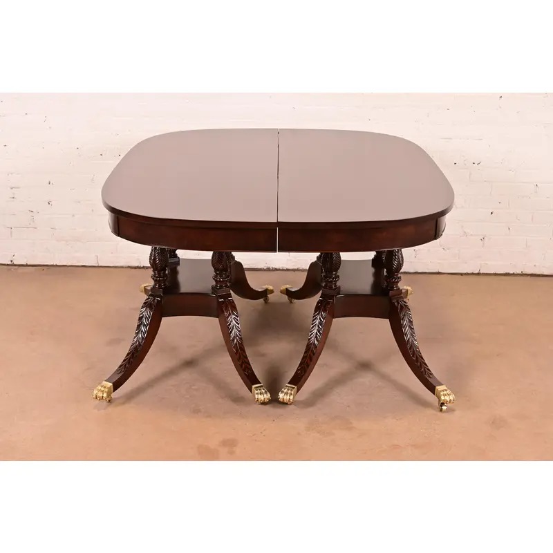 Baker Furniture Style Georgian Mahogany Double Pedestal Extension Dining Table, Newly Refinished - Image 8