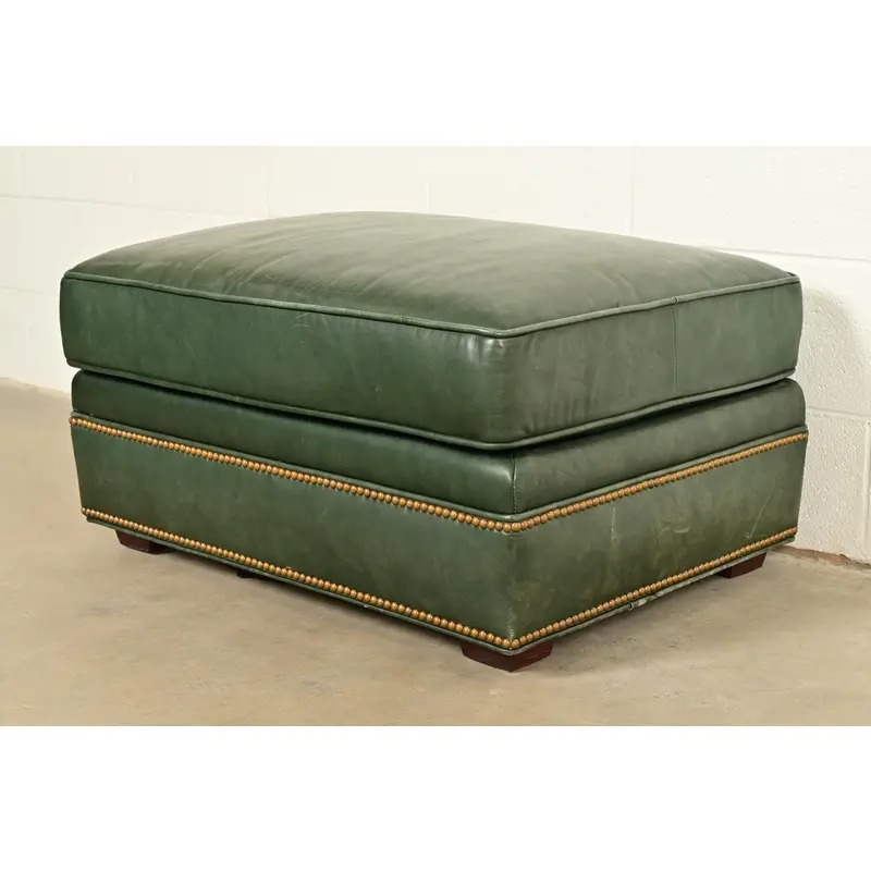 Century Furniture Art Deco Studded Leather Lounge Chair With Ottoman - Image 8