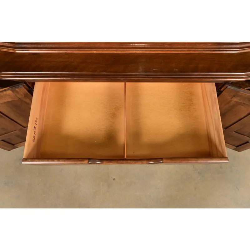 Ethan Allen Georgian Solid Maple Lighted Breakfront Bookcase Cabinet - Image 8