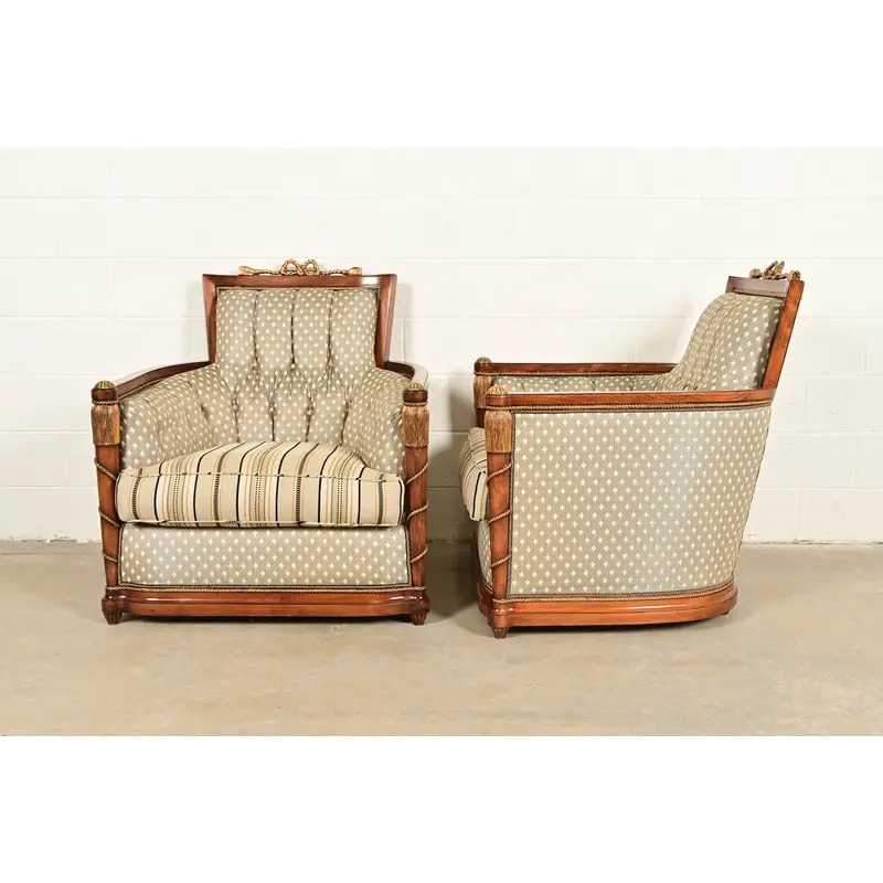 Grosfeld House French Regency Louis XVI Carved Walnut Bergere Armchairs, Pair - Image 8