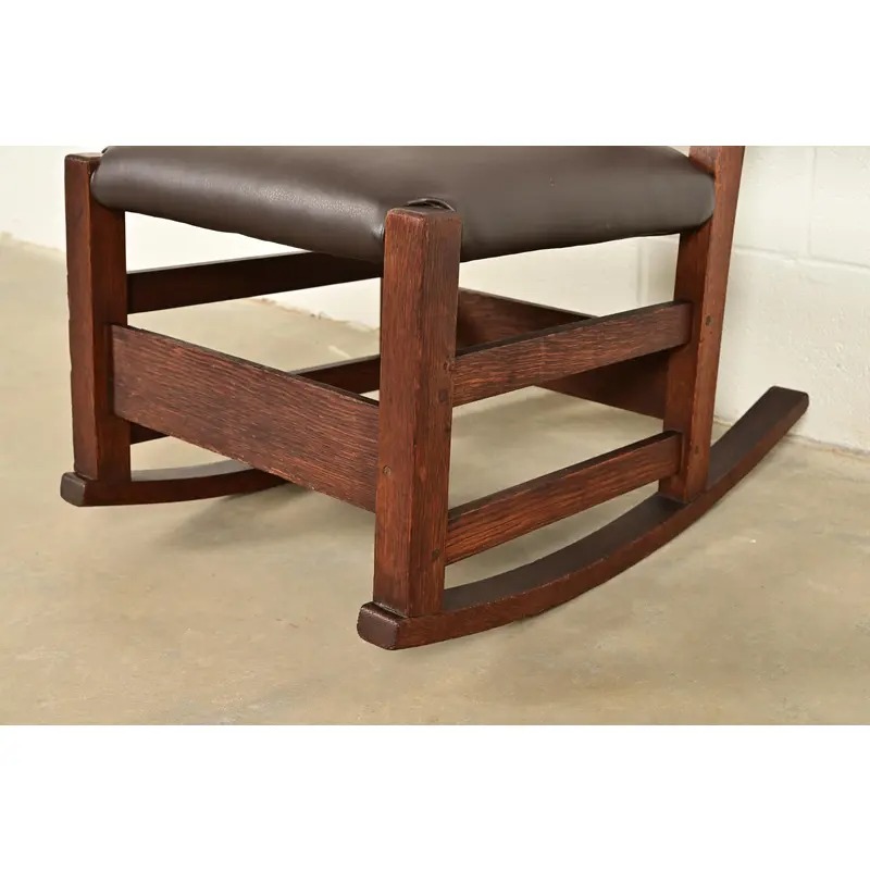 Gustav Stickley Antique Mission Oak Arts & Crafts Ladder Back Rocking Chair, Circa 1910 - Image 8