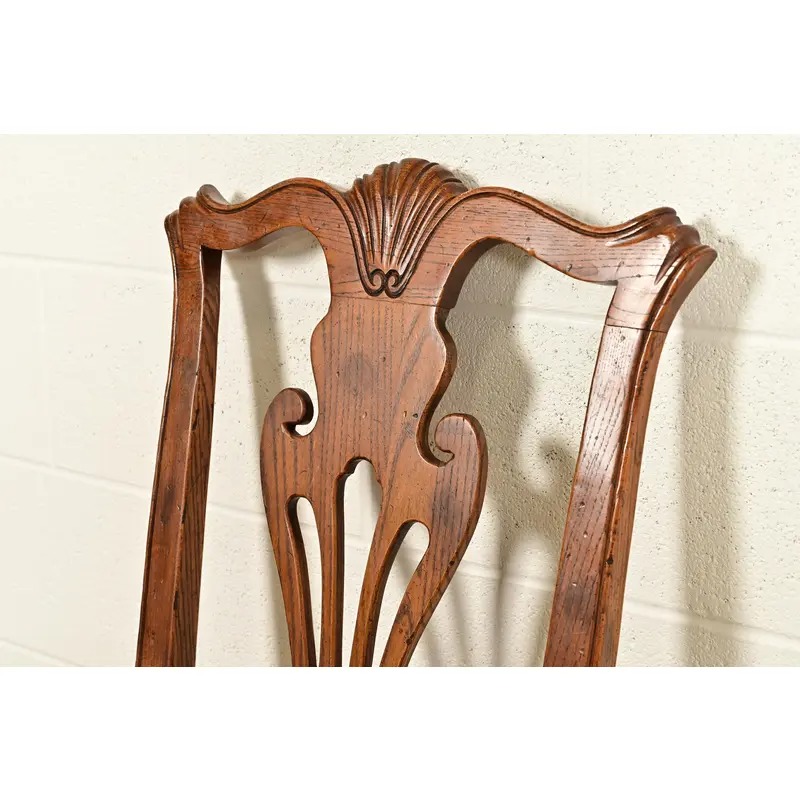 Henredon Georgian Carved Solid Oak Armchairs, Pair - Image 8
