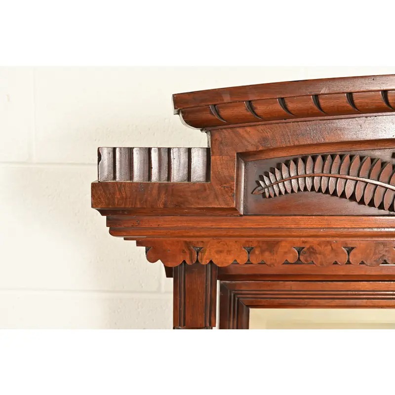 Herter Brothers Style Antique Eastlake Victorian Carved Burled Walnut Marble Top Dresser With Mirror, Circa 1880s - Image 8