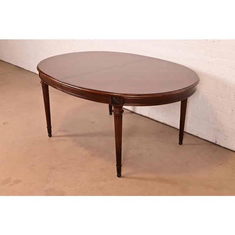Karges French Regency Louis XVI Carved Walnut Extension Dining Table With Parquet Top, Newly Refinished - Image 8