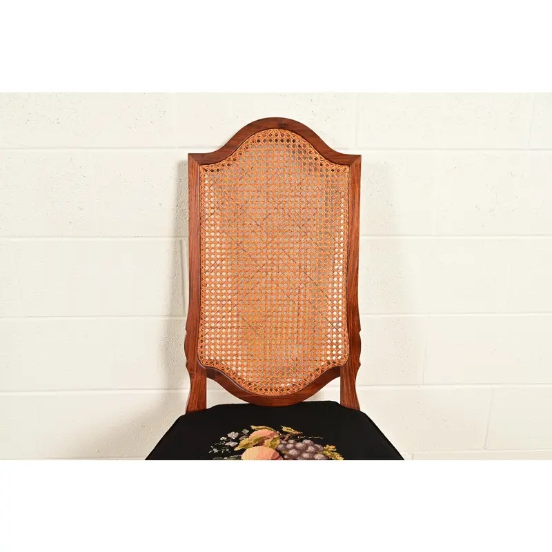 Karges Style French Regency Louis XVI Carved Solid Teak and Cane Back Side Chairs or Dining Chairs, Pair - Image 8