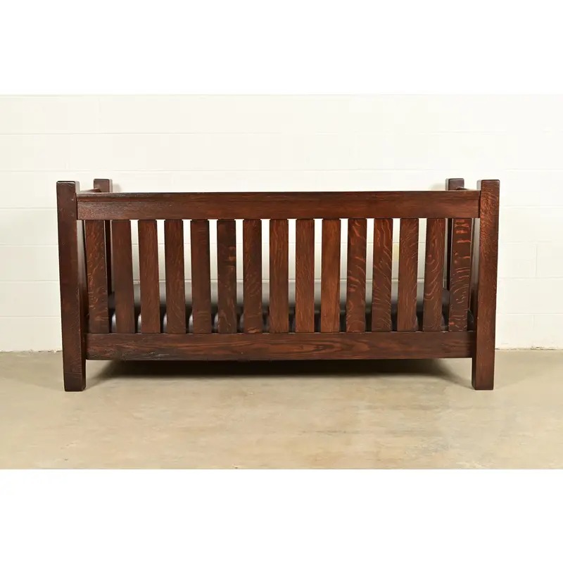 L. & J. G. Stickley Antique Mission Oak Arts & Crafts Settle Sofa or Bench, Newly Refinished - Image 8