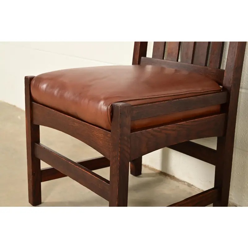 L. & J. G. Stickley Antique Mission Oak Arts & Crafts Side Chairs or Dining Chairs, Pair - Image 8