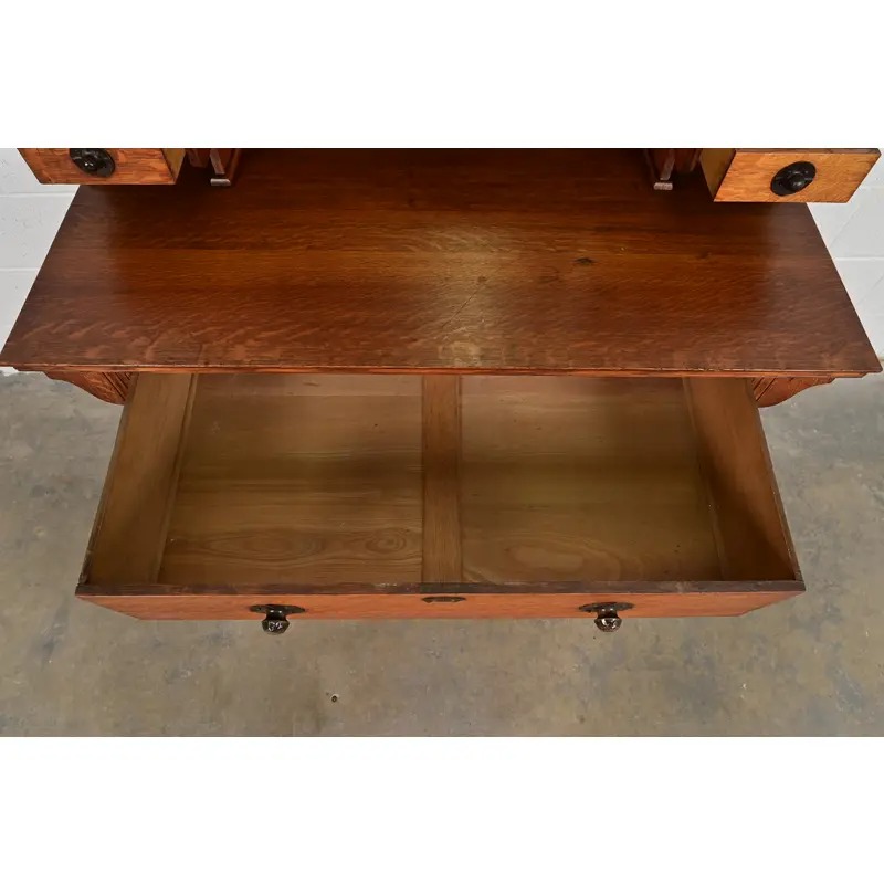 Liberty & Co. Antique English Mission Oak Arts & Crafts Vanity Dresser With Mirror, Circa 1900 - Image 8